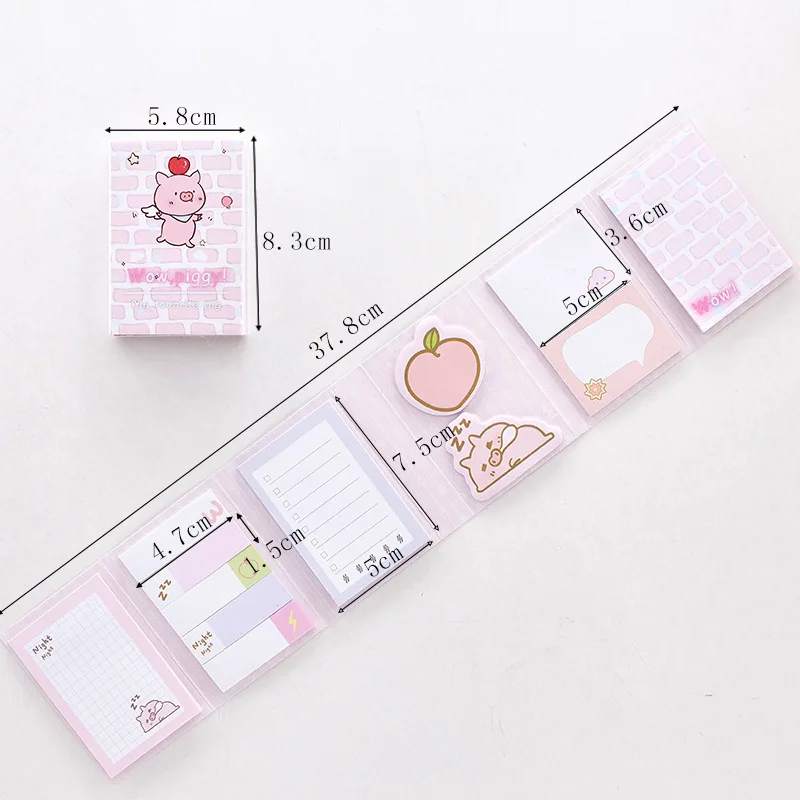 Pink Hello Pig Memo pad 6 Folding Notepad Sticker Notes Planner DIY Cute Stationery School Office Supplies