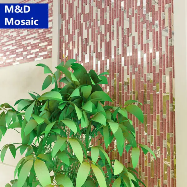 13 beveled Mirror Pink Glass Metal Steel Mosaic Tile MD-GPS01 kitchen backsplash bathroom hall showrrom wall tile ceiling