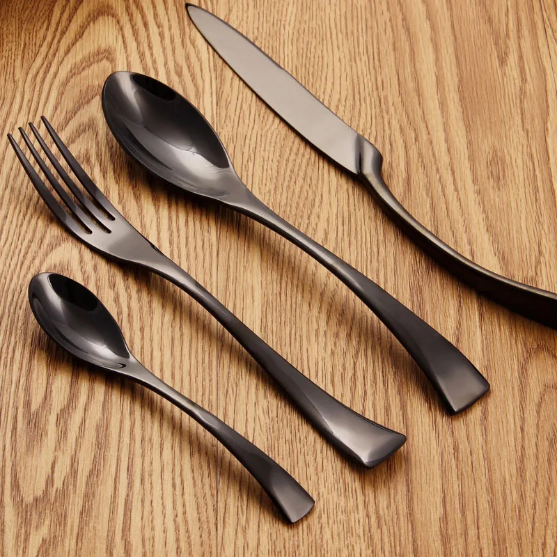 

4Pcs/ Black Cutlery Set Stainless Steel Western Food Tableware Sets Fork Steak Knife Dinnerware Dining Set ZA3368