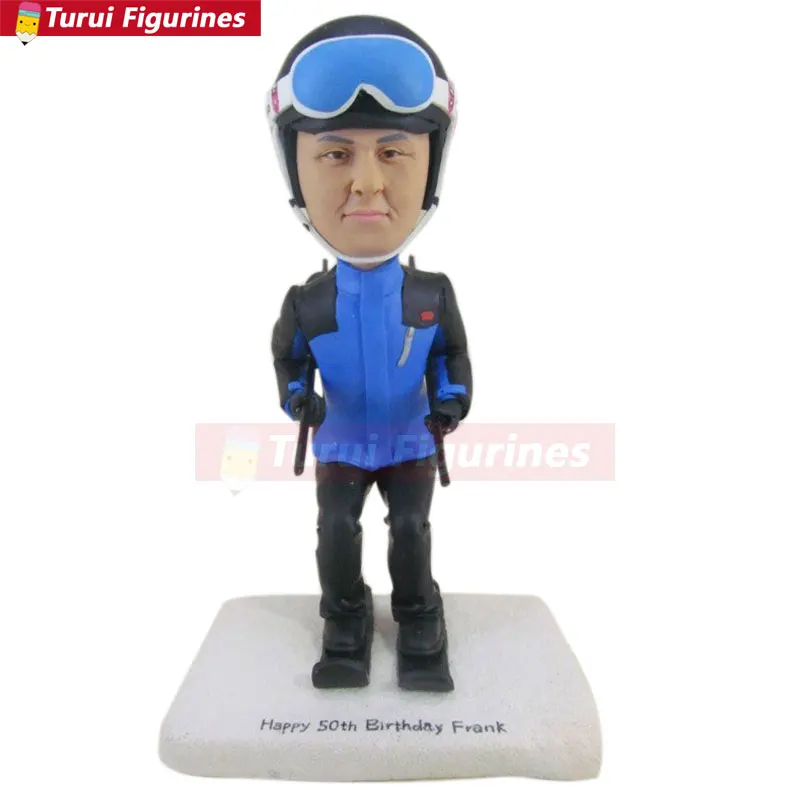 Ski Personalized Gift Custom Bobble Head Clay Figurines Based on Customers' Photos Using As Birthday Cake Topper, Husband Gifts,