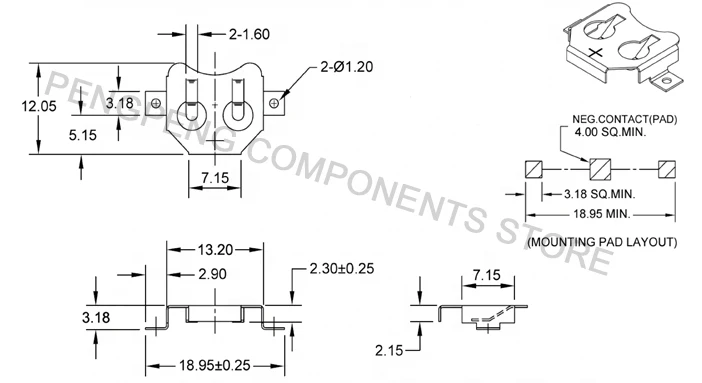 5pcs/lot Precision Stamping SMT Coin Cell 12mm CR1220 CR1225 Battery Holder, CR1220 CR1255 Battery Retainer