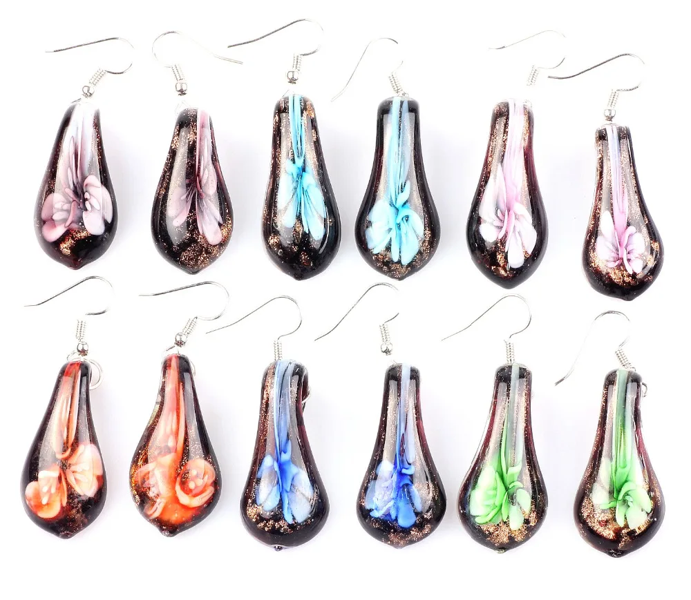 Wholesale Womens 2023 6Pairs Handmade Murano Lampwork Glass Mix Color Women\'s Flower Glass Earrings Summer Vocation gift