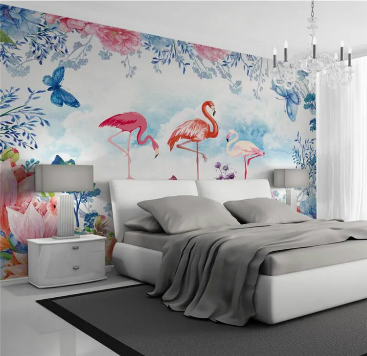 

3d Wall Paper Home Improvement Decorative Wallpaper for Walls Living Room Hand Painted Flamingo Wallpaper Background Wall Murals