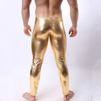 Men Fashion Leather Sexy Golden Silvery Black Nightclub Skinny Pants Men Slim Leggings Compression Pants Man Fitness Trousers