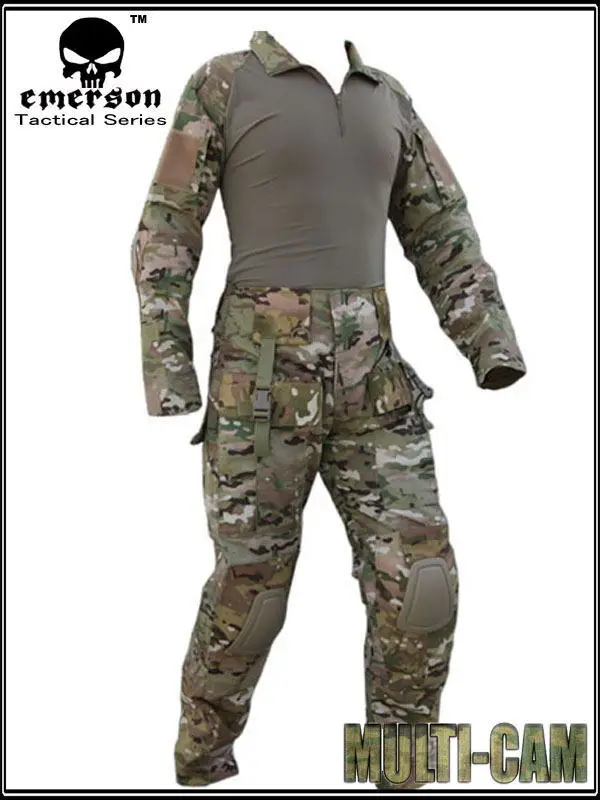 EMERSON Combat Uniform, Tactical Shirt and Pants, Knee Pad, Elbow Pad, Multicam EM2711