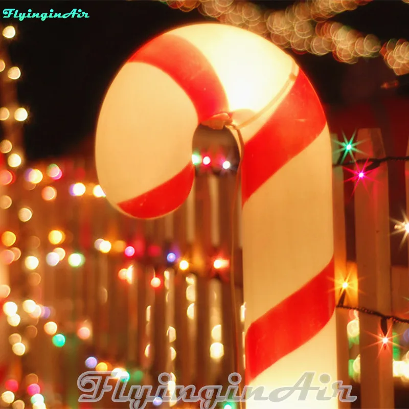 Customized 2m Height Personalized Lighting Hanging Inflatable Candy Cane Balloon For Christmas Decoration