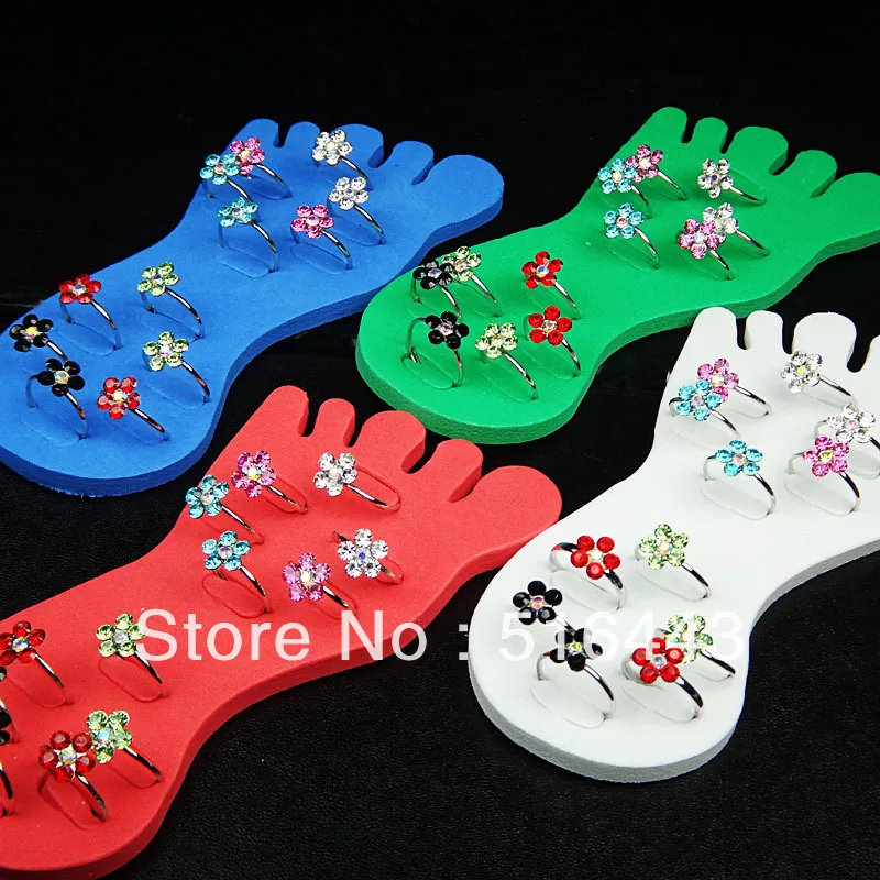 

A-588 48pcs Wholesale Jewelry Lots Austria Rhinestones Fashion Flower Toe Rings for Women display toe pad include Free Shipping