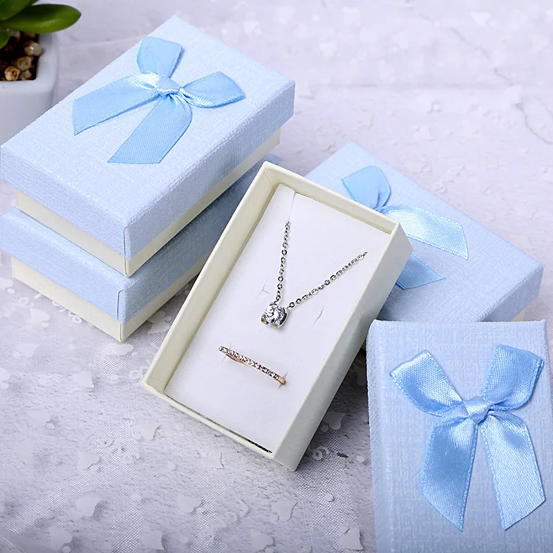 10 Pcs New 6 Color Kraft Paper Necklace Earring Boxes With Bow Vintage Design Jewelry Packaging Box Display