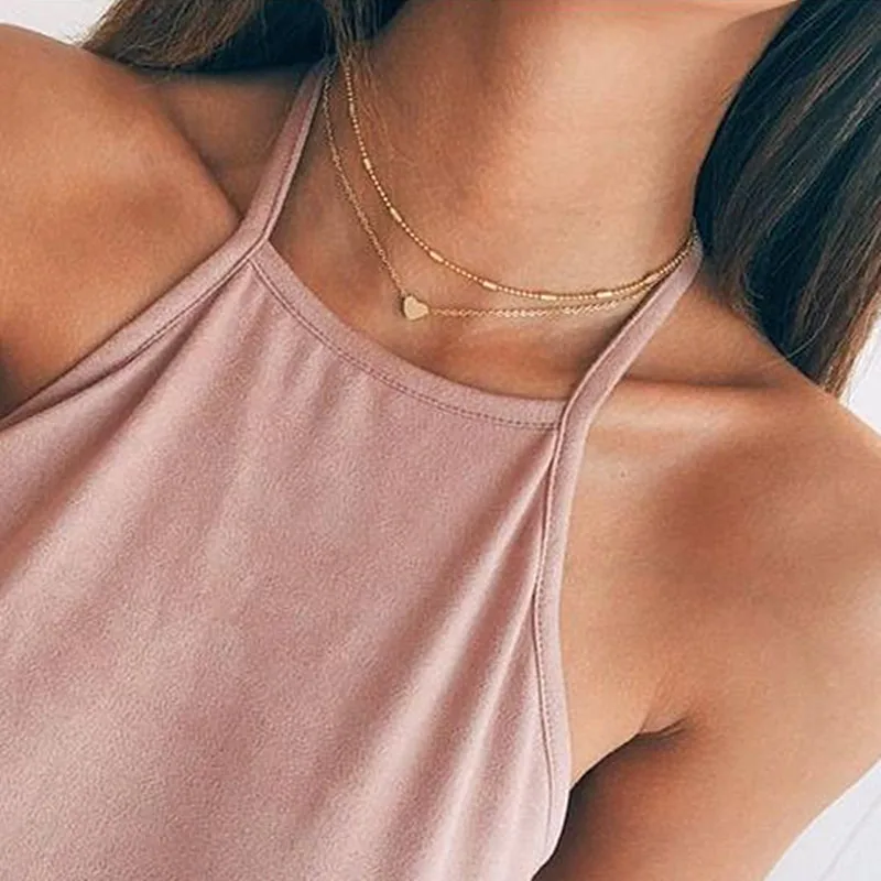 New Heart Pendant Choker Necklaces for Women Collares Minimalist Jewelry Double Layer Dainty Necklace Koeran Fashion Jewelry