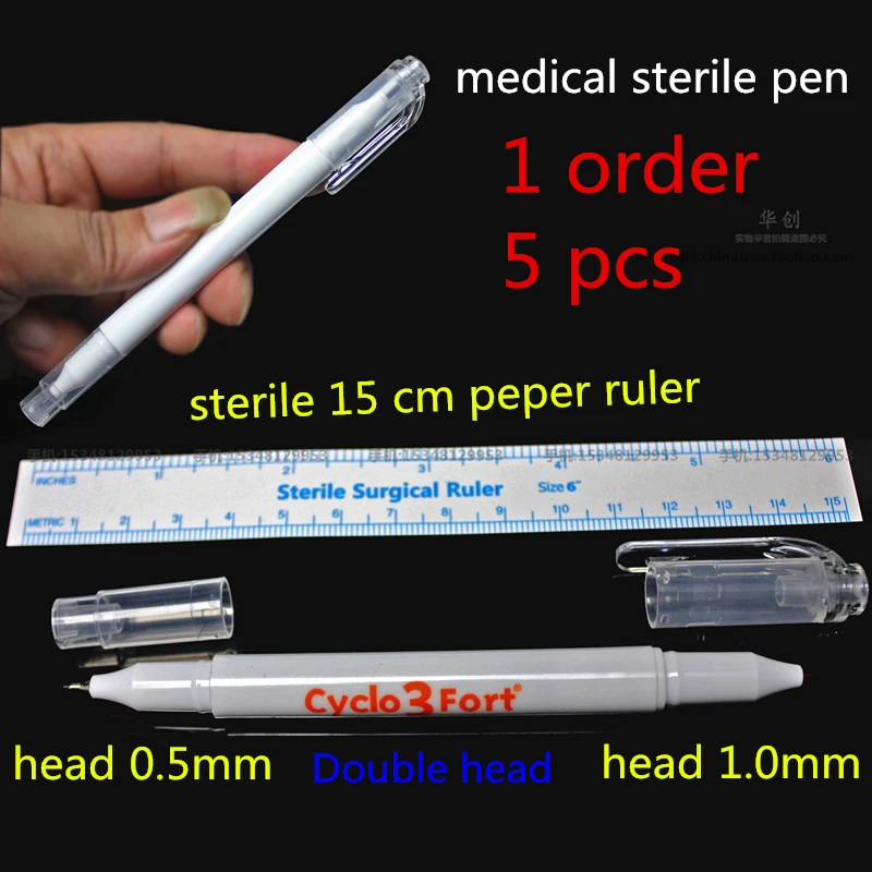 5Pcs 0.5mm Disposable sterilized package with ruler Medical Surgery permanent makeup body Tattoo Piercing Scribe skin marker pen