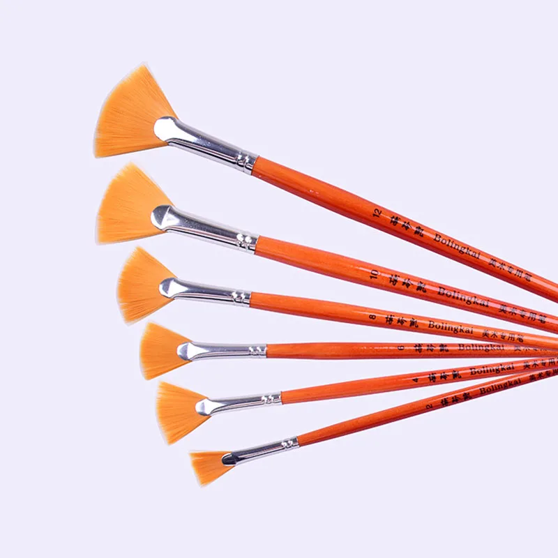 6Pcs high quality Orange nylon fan shape paint brushes for artist Acrylic Oil Painting Watercolor Drawing Supplies Professional