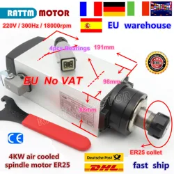 Free VAT Square 4KW ER25 Air cooled spindle motor 220V 18000rpm 4 bearings 300Hz 10A for CNC Router Engraving MILLING Machine