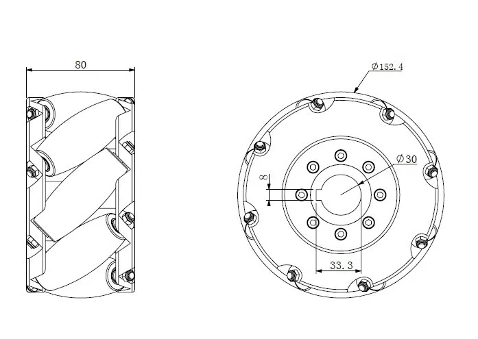 Um conjunto de 6 polegada ( 152 mm ) mecanum roda PU rolo ( cacipity carga 300 KG ) NM152A