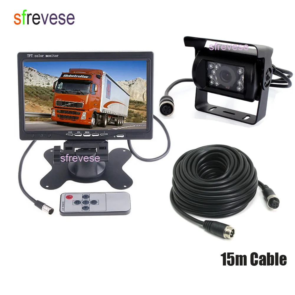 

7" Car LCD Monitor Caravan Rear View Kit for Bus Truck + 4Pin Waterproof CCD Vehicle Reversing Backup Camera Free 15M Cable