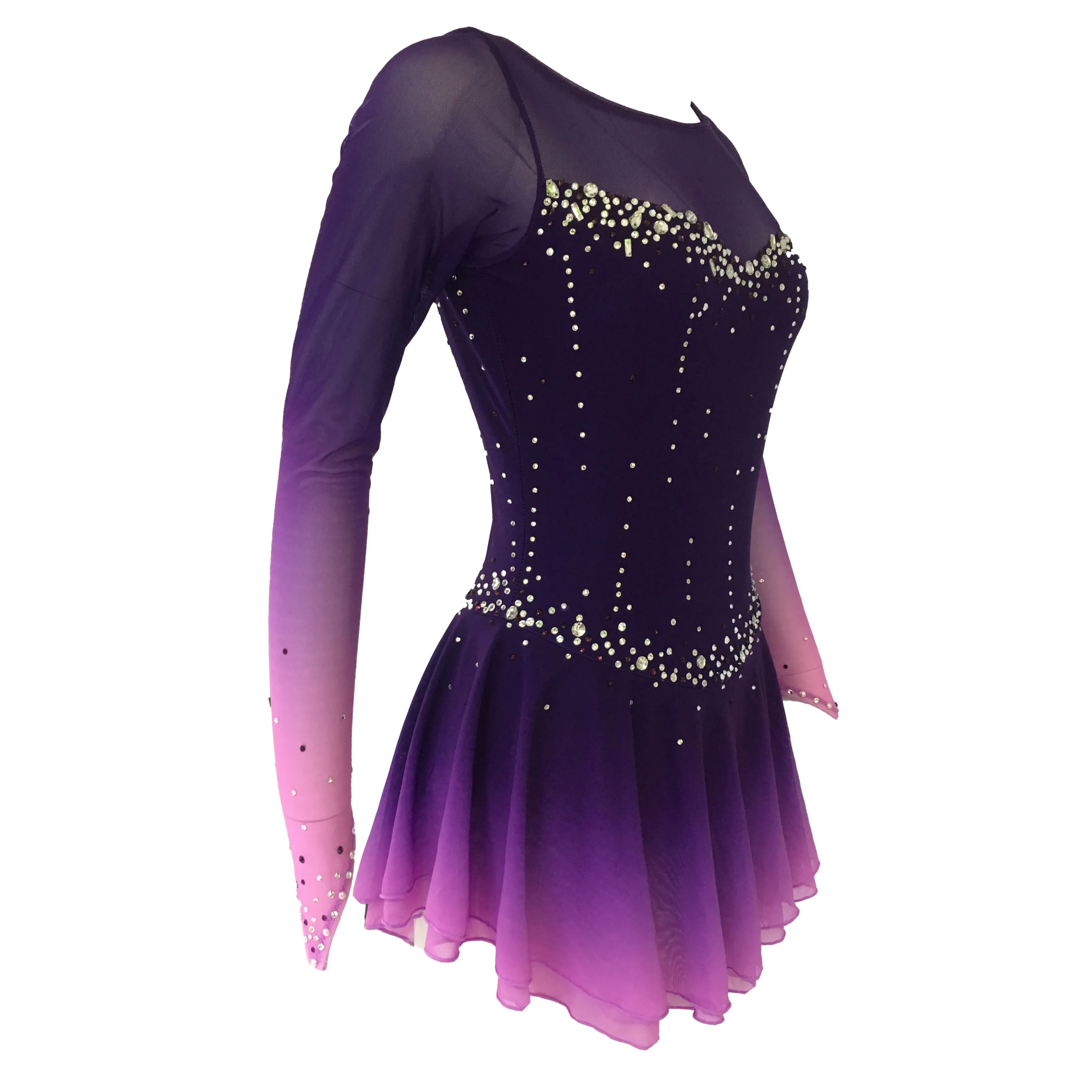 

Purple Figure Skating Dress Fingerpoint Sleeves Ice Skating Skirt Long-Sleeved Spandex Skirt Competition Dresses