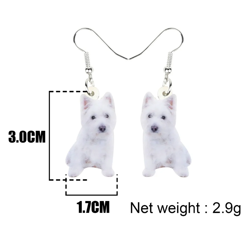 Bonsny Acrylic West Highland White Terrier Earrings Dangle Drop Fashion Pet Jewelry For Women Girls Teens Lovers Accessories