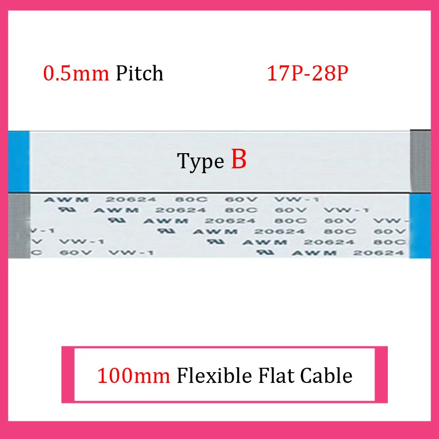 100pcs 100mm Length 0.5mm Pitch Type B Anisotropy FFC FPC Flexible Flat Cable 17P 18P 19P 20P 21P 22P 23P 24P 25P 26P 27P 28P