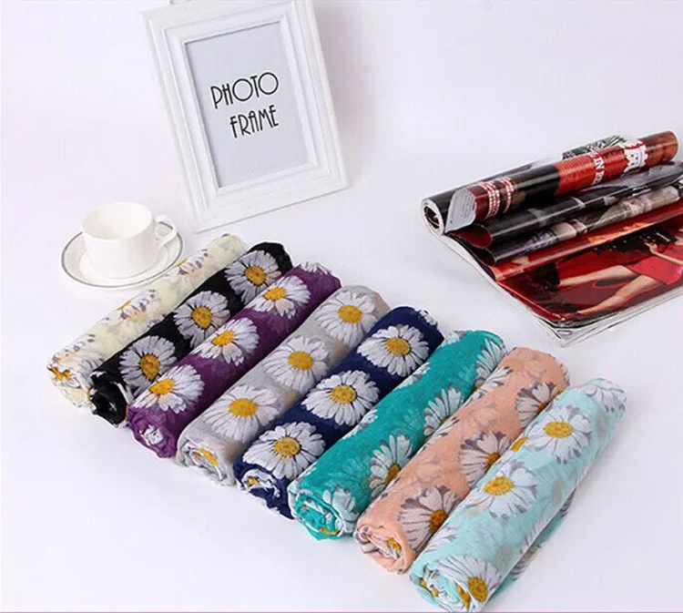 

120pcs/lot 100% viscose Daisy Flower Scarves Women Floral Scarf Shawl Wrap Daisy Pattern Women Wrap Hijab Scarf Oversized