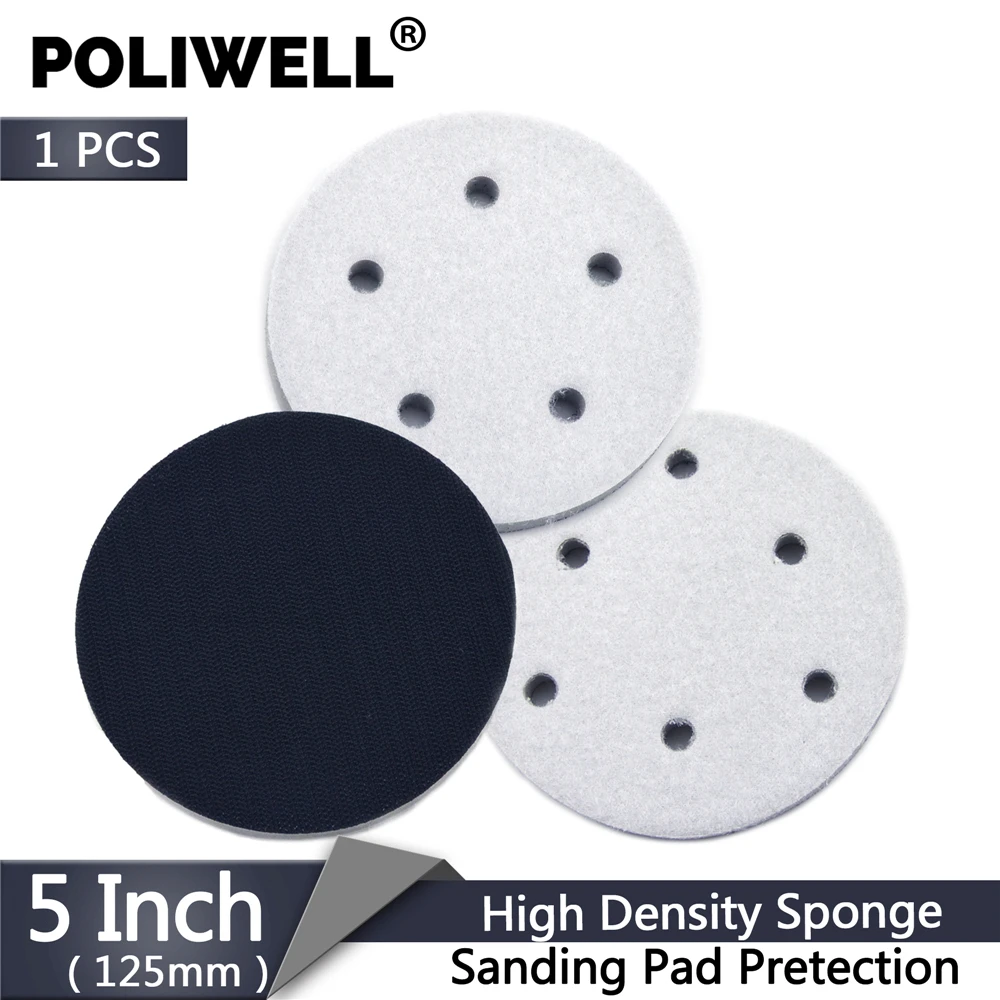 

POLIWELL 1PC 5 Inch 125mm High Density Sponge Hard Interface Pad Hook & Loop Buffering Abrasive Pads Sanding Pad Protection