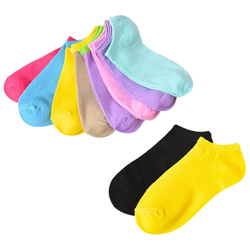 5 Pairs of Women's Socks Girl Female Lady Short Cotton Socks Candy Solid Color Ankle Sox Low Cut Boat Art All-match Socks Meias