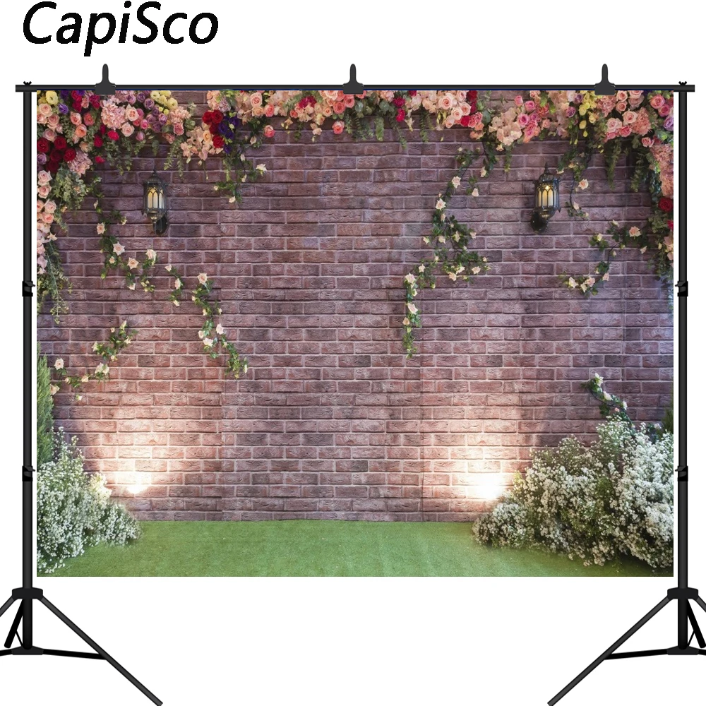 Capisco Photography Backdrops Brick Wall Lawn Flower Wedding Newborn Birthday For Photos Background Photographic Studio Prop