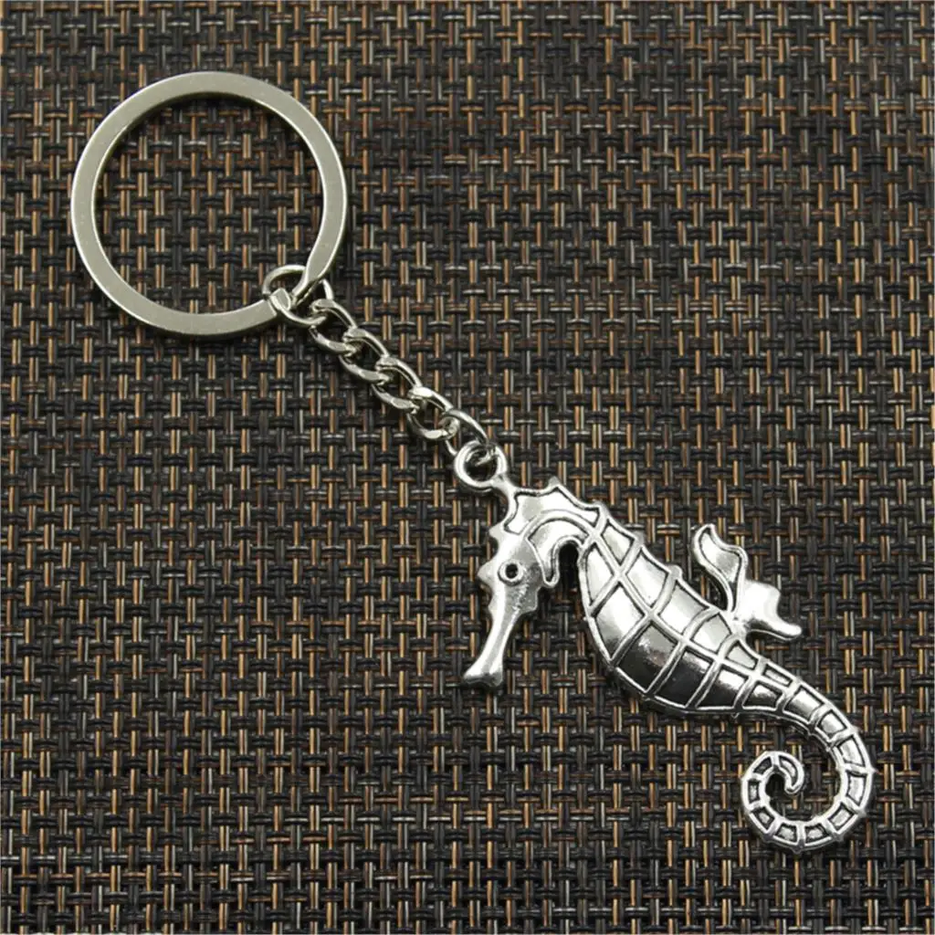 Nowe mody mężczyzna 30mm brelok DIY metalowy uchwyt do łańcuszka Vintage Hippocampus konik morski 59x31mm srebrny kolorowy wisiorek prezent — zdjęcie 5