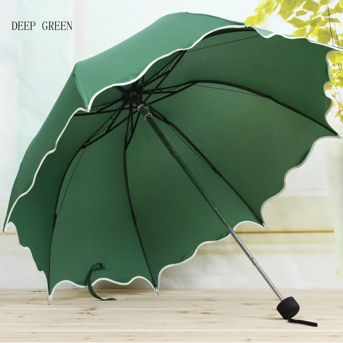 Flouncing Three Folding Non-automatic Lotus Leaves Wave Cute Princess Dome Parasol Sun Rain Women Lady Female Adults Umbrella