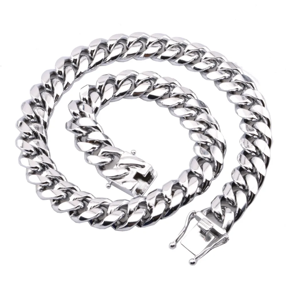 Granny Chic Miami Curb Cuban Mens Necklace Chain 316L Stainless Steel Hip Hop Silver Gold Color 8/10/12/14/16/18mm