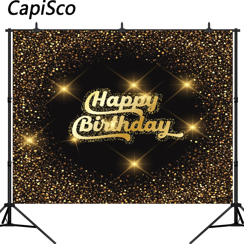 

Capisco Gold Glitter Photography Background Baby Happy Birthday Party Customized Backdrops Props For Photo Studio
