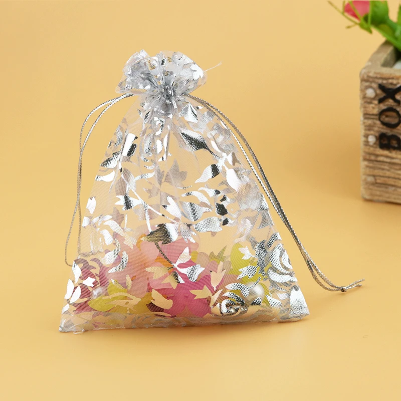 

200pcs/lot White Organza Bags 9x12cm Small Wedding Favors Jewelry Candy Gifts Packaging Bag Rose Design Organza Gift Bag Pouches