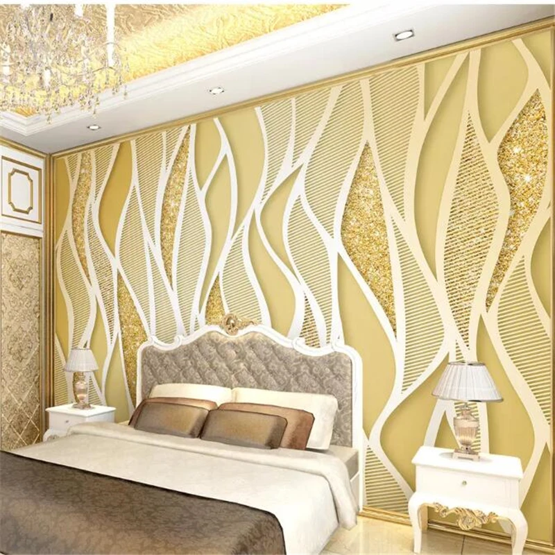 wellyu  papel de parede 3D   Custom wallpaper Golden luxury gold glitter line 3d stereo TV background wall  papier peint