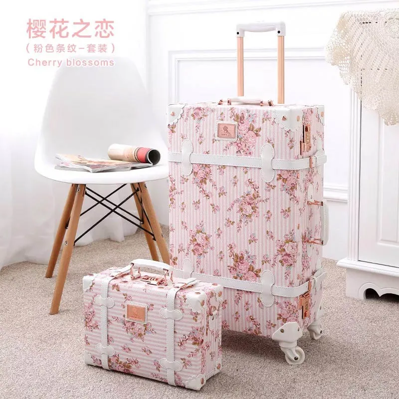 GraspDream 2PCS/SET Vintage Floral PU Travel Bag Luggage,13\