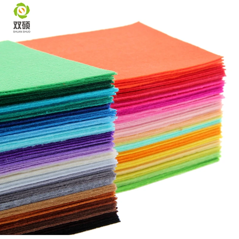 Shuanshuo Polyester Felt Fabric DIY Handmade Felt Cloth For Sewing Home Decoration 1mm Mix 40 Colors 15x15cm 5.9x5.9inch