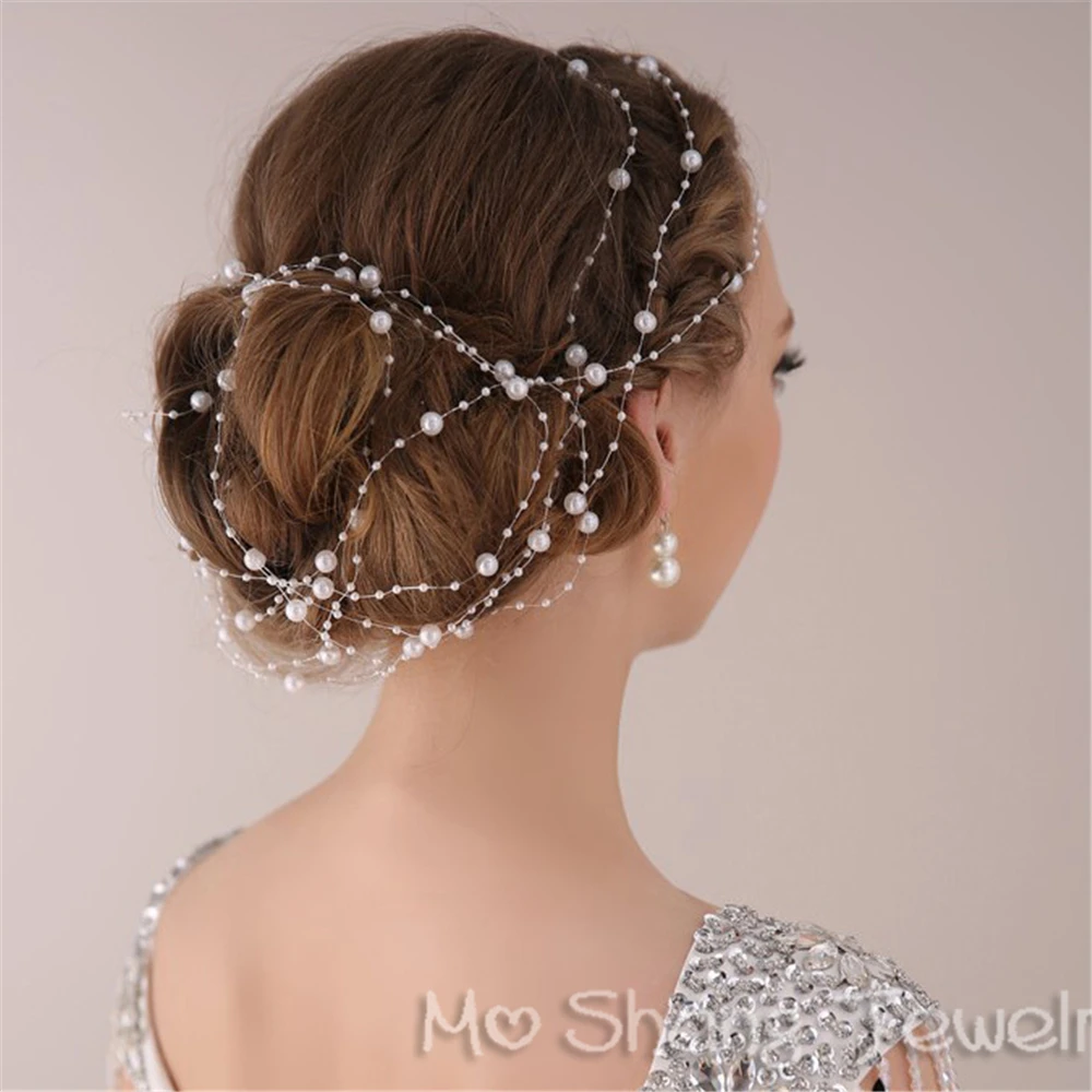 Simulated Pearl Bridal Hairband Handmade Pearl Soft Chain Headband Bridal Hair Accessories Wedding Bridal