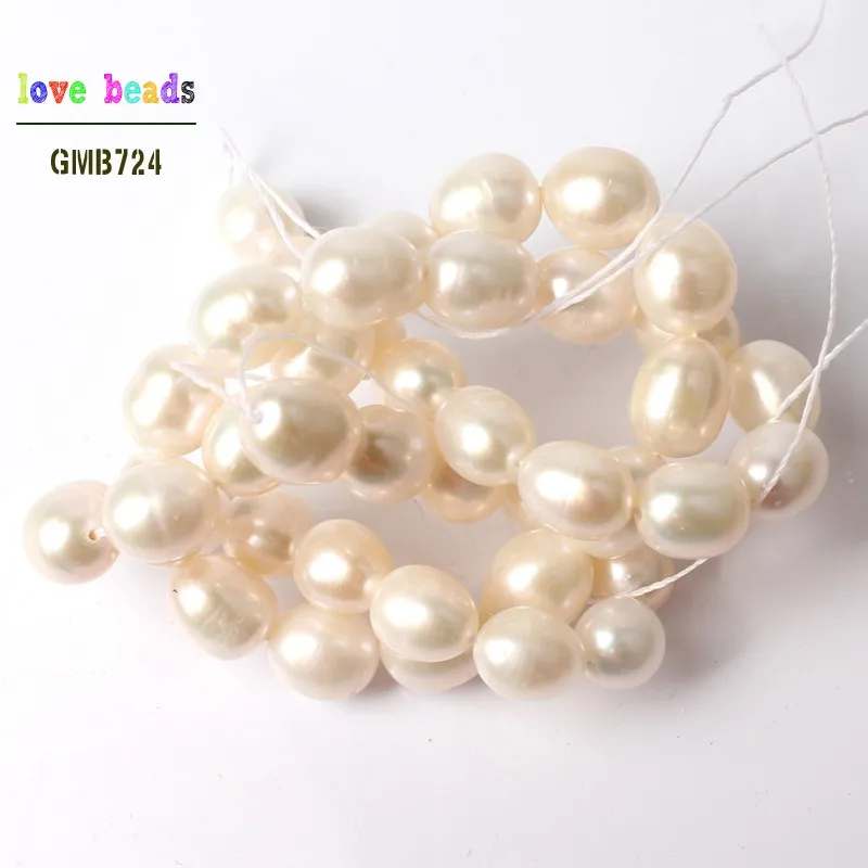 AAA Natural White Freshwater Pearl Oval Round Beads for Bracelets Necklace DIY Jewelry Making Strand 15\