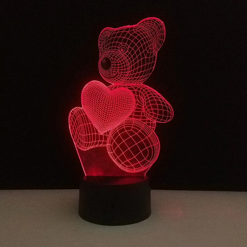 Illusion Love Bear Table Lamp Christmas Lover Gifts 3D Night Light with USB LED 7 Colors Change Touch Decorative Home Lighting