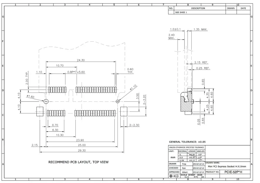 10pcs/lot 52Pin  Mini Pcie connecter 4.0H  can through Reflow soldering Provide a package library  in the stock