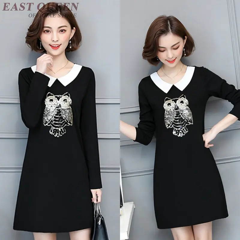 Black dress with white collar owl print kawaii school dress women fashion 2018 white collar dress DD430 C