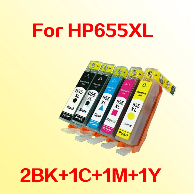 5x high capacity ink cartridge for hp655 655xl 655 4615 4625 6625 6525 3525 5525 with full ink chips