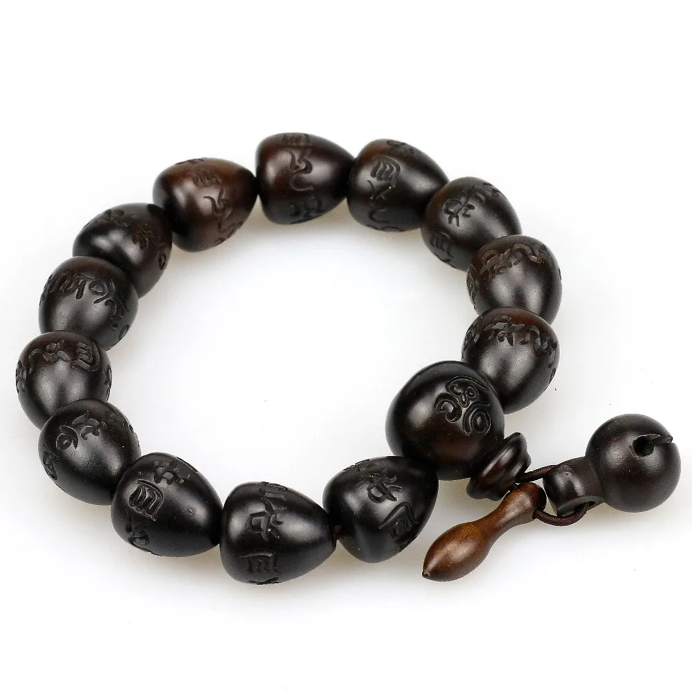 Natural Lightning Stroke Jujube Vintage Wood Buddhism Prayer Heart Beads Bracelets Men Women Six Words Mantra Tibetan Jewelry