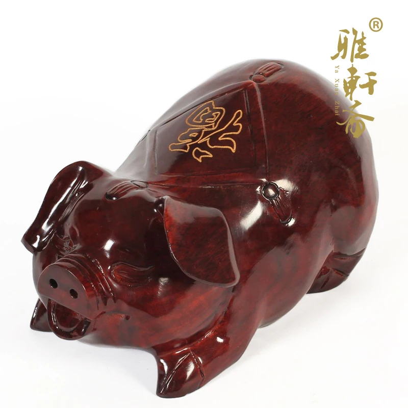 TZ carved rosewood twelve zodiac pig Zhai 12 solid wood crafts Fu pig Home Furnishing feng shui ornaments decoration