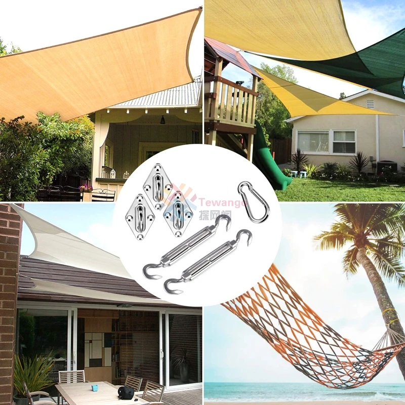 Tewango Stainless Steel Buckle Spring Hook Kits Shade Sail Awning Fixing Fittings Screen Net Instant Grommet Hammock Accessories