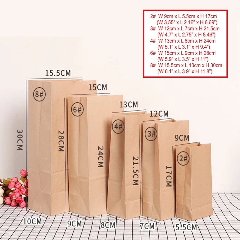 100PCS Brown Kraft Paper Bag Gift Packing Biscuits Candy Food Raft  Cookie Nuts Snack Baking Package