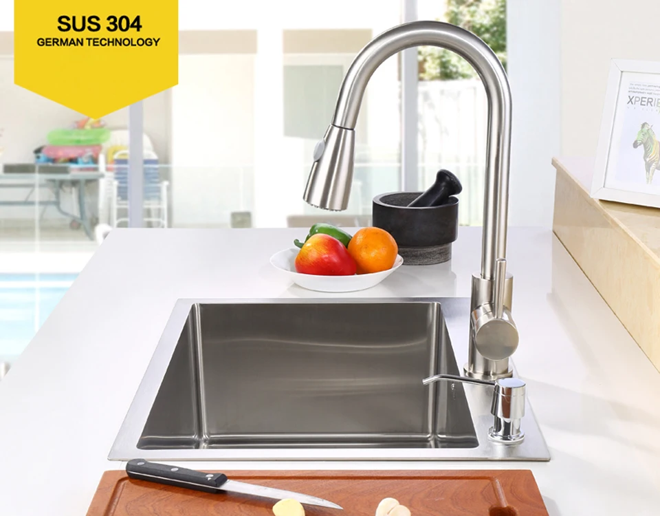 C&C Kitchen Sink Vessel Set With Faucet Single Sink Kitchen Sink Washing Vanity SUS304 Stainless Steel