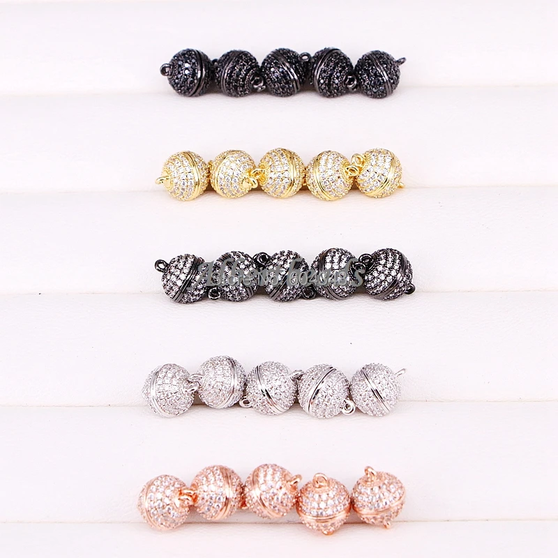 

10PCS 8/10/12/14/16mm Strong Loop Magnetic Clasp & Hook Round Bead Pave CZ Crystal Magnetic Clasp For Bracelet Necklace Making