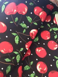 LEO&LIN Restoring Printed On Black Green Leaves Little Red Cherry Diy Craft Cloth Fabric Twill Satin Tissus 50cm