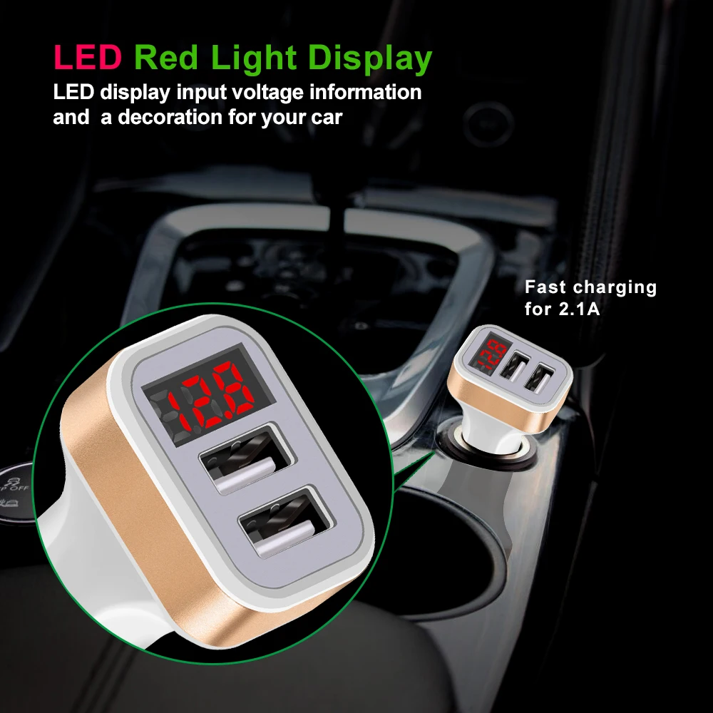 Crouch USB Car-Charger with LED Screen Car Mobile Phone Charger Adapter for iPhone 7 8 6 Samsung s9 s8 Xiaomi note 5 car charger
