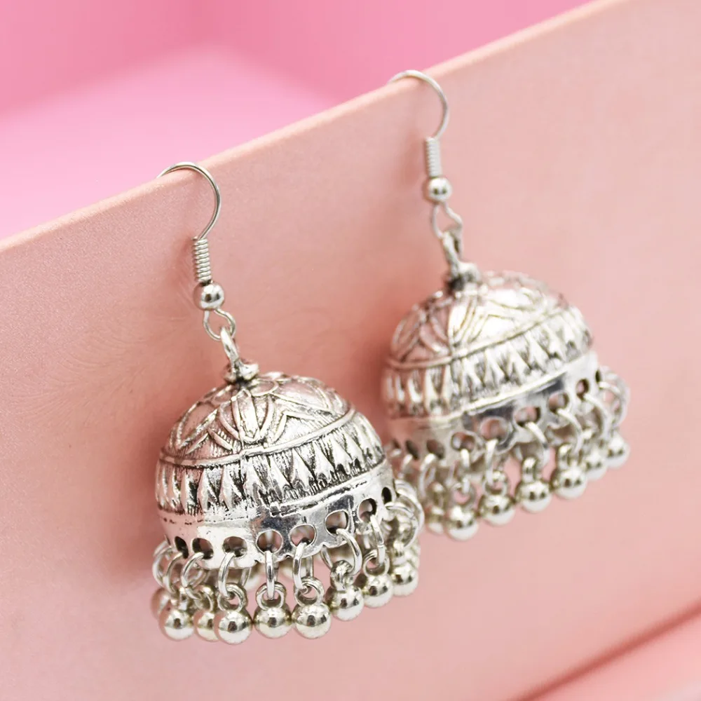 Bohemain Antique Ethnic Alloy Indian Jhumka Small Bells Tassel Drop Earrings for Women Turkish Tribal Gypsy Jewelry Gift