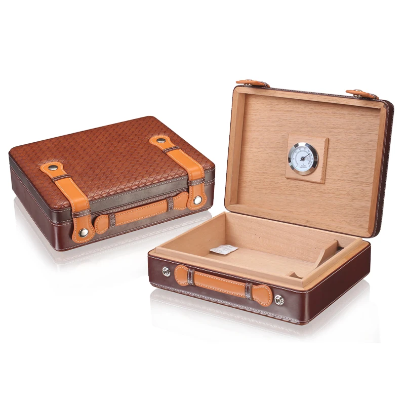 LUXFO Travel Cigar Humidor, Spanish Cedar Wood Cigar Case With Hygrometer And Humidifier For Cohiba Cigars