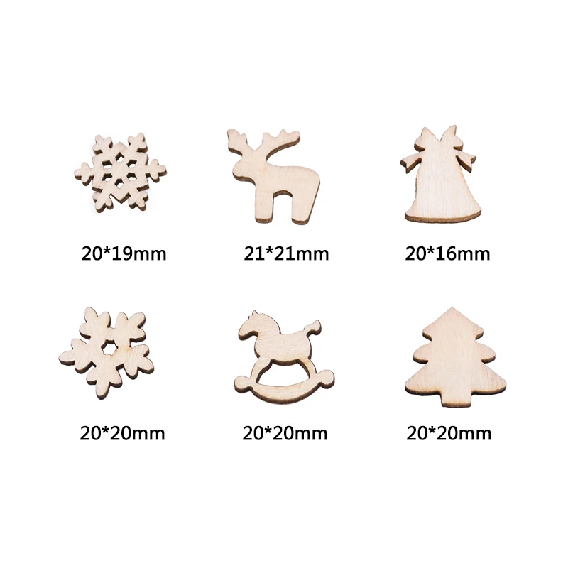 100pcs Mini Wooden Snowflake Confetti Christmas Tree Deer Mixed Shape Wooden Buttons Table Decoration Xmas navidad decor Supplie